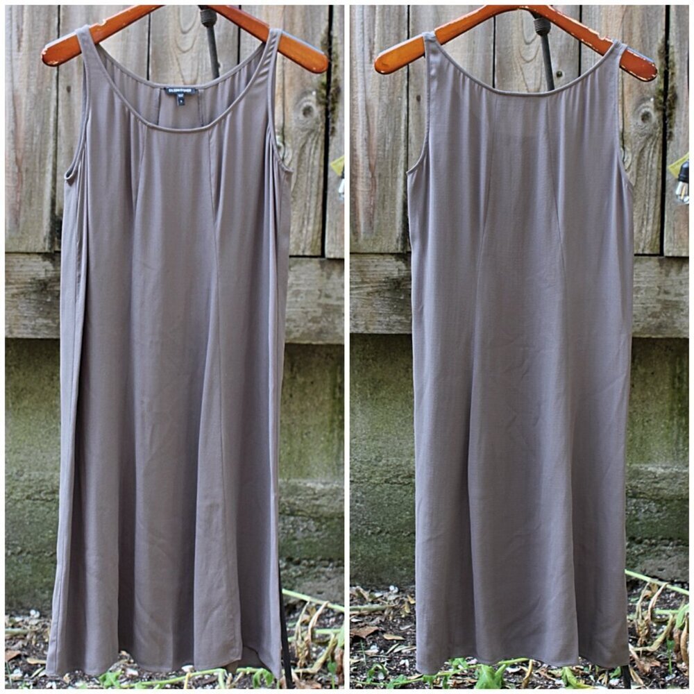 Eileen Fisher - Silk Georgette Crepe Panel A-Line Shift Dress , Cobblestone, S